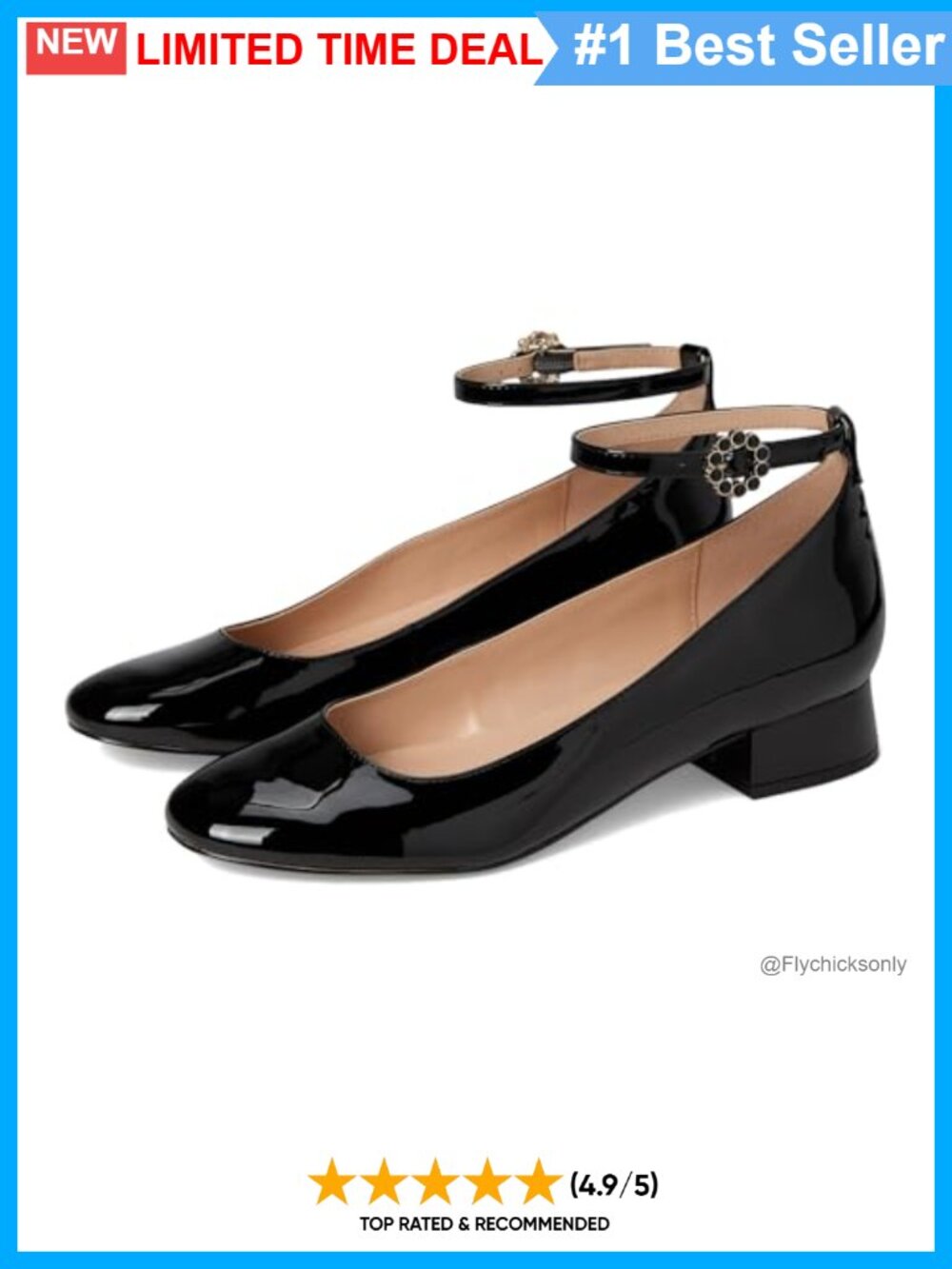 Faux Patent Leather Round Toe Block Heel Pumps with Flower Ornament